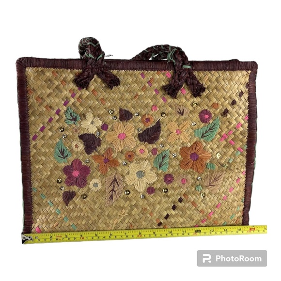 Coldwater Creek Flower Print Straw Woven Wicker Purse Bag - Picture 4 of 9